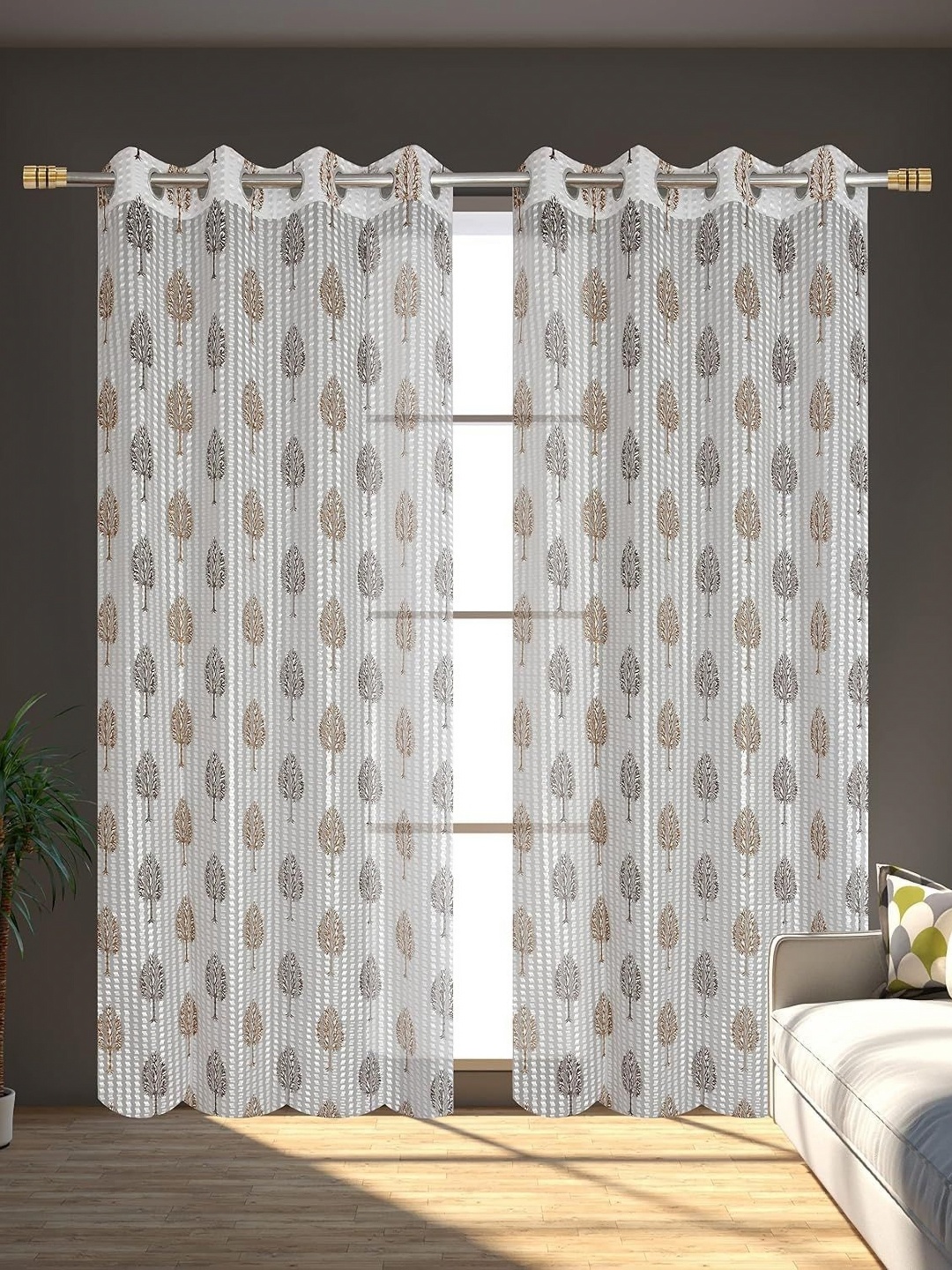 

JBG Home Store White & Grey Tropical Printed Sheer Window Curtain