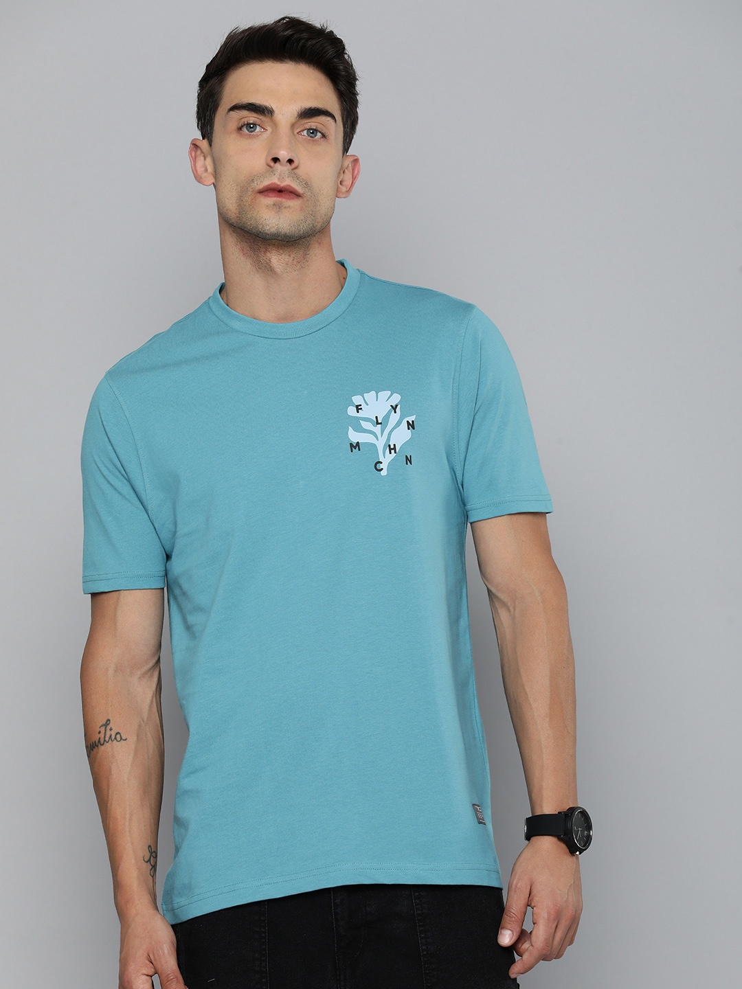 

Flying Machine Pure Cotton Graphic Printed Casual T-shirt, Blue