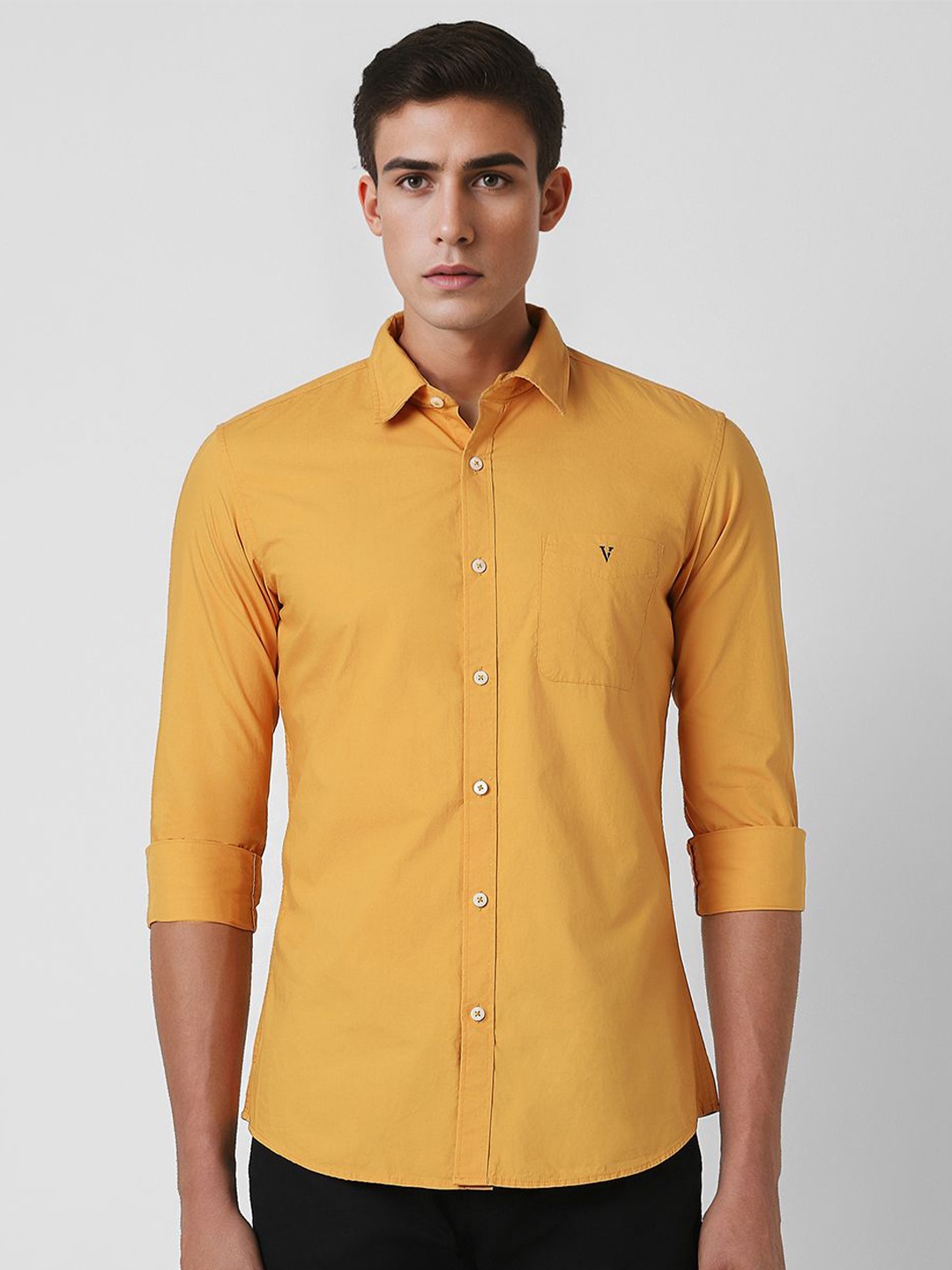

Van Heusen Sport Men Spread Collar Solid Cotton Slim Fit Casual Shirt, Mustard