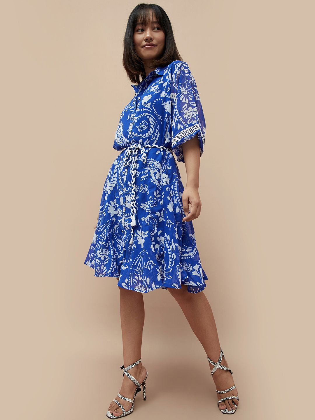 

Colour Me by Melange Floral Printed Shirt Dress, Blue