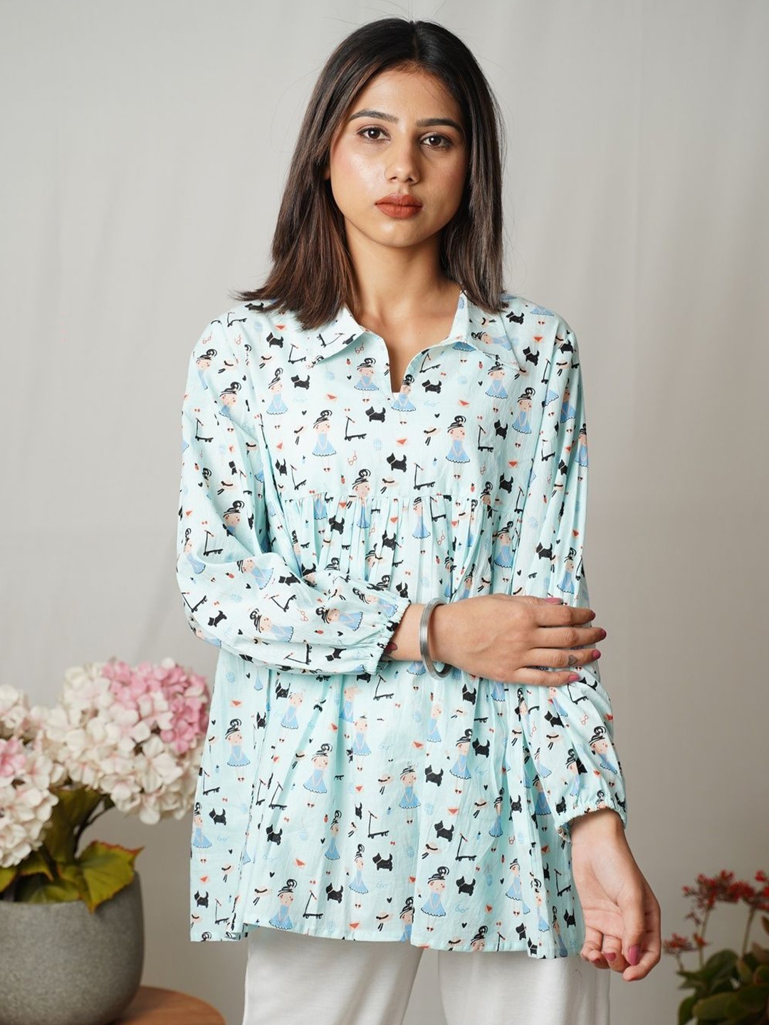 

SIDDHO HUM Floral Print Cotton Top, Blue