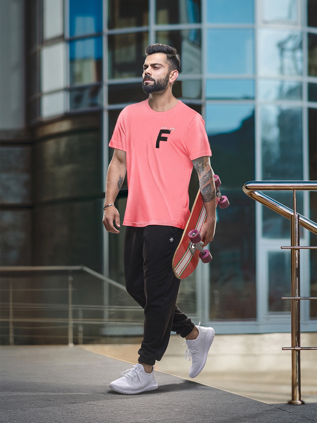 

WROGN Graphic Printed Slim Fit T-shirt, Coral