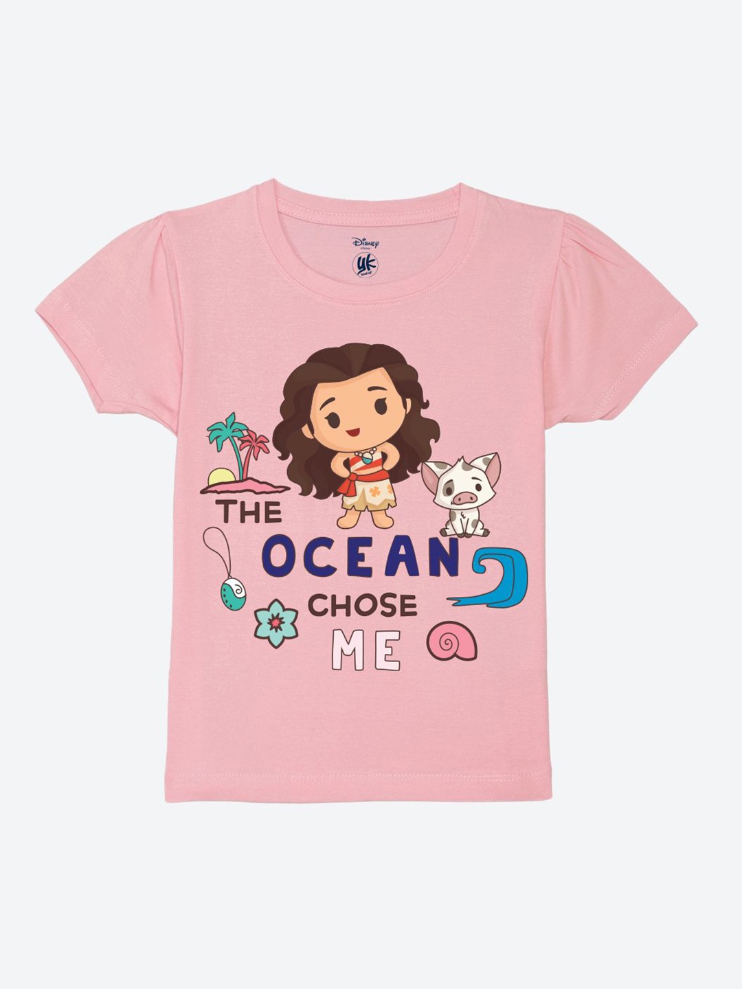 

YK Disney Girls Graphic Printed Round Neck Pure Cotton T-Shirt, Pink