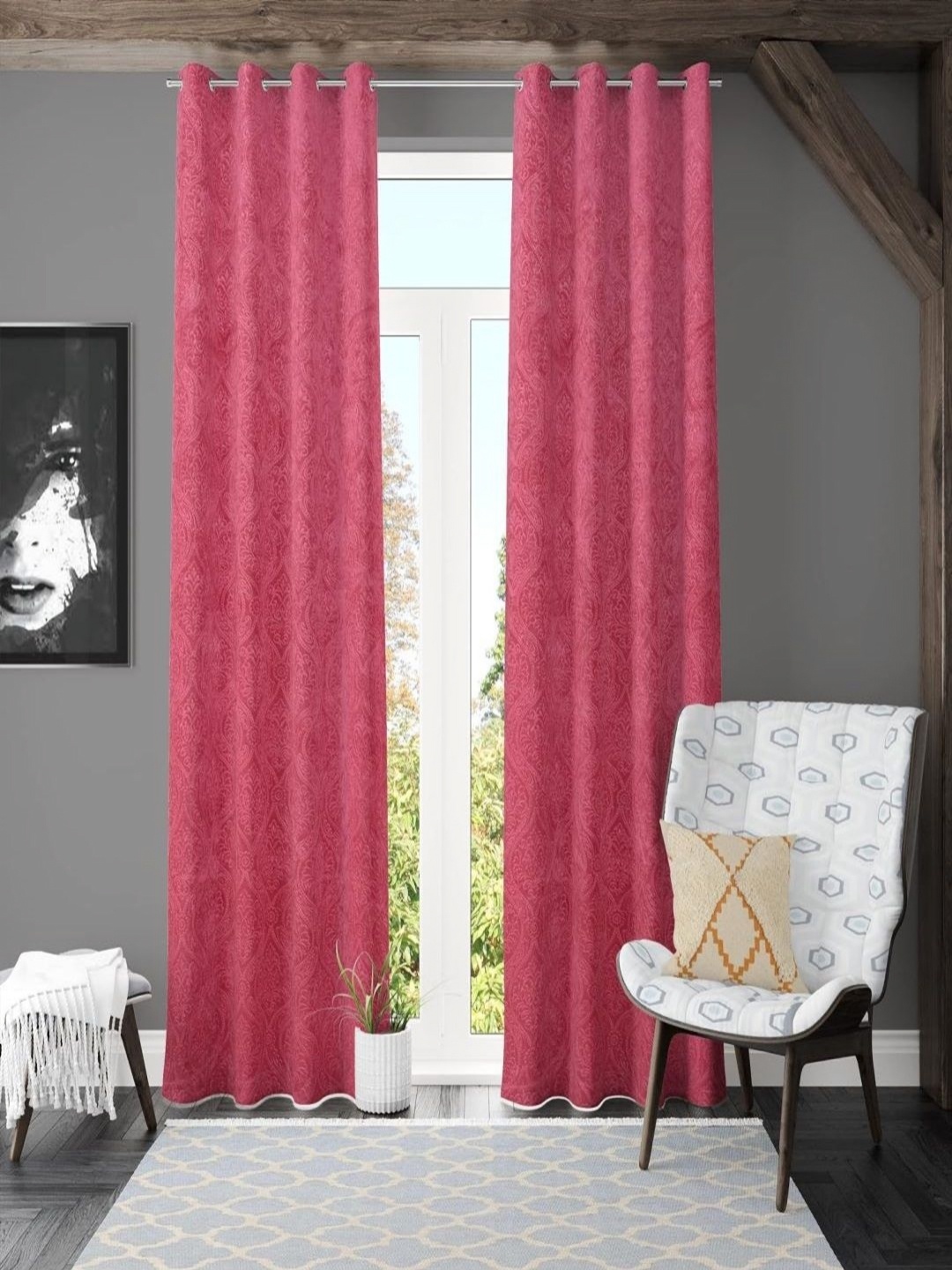 

JBG Home Store Pink 2 Pieces Embellished Velvet Room Darkening Window Curtain