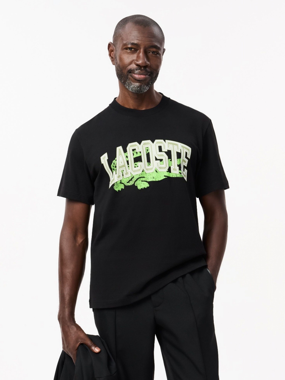 

Lacoste Men Typography Printed Round Neck Cotton T-Shirt, Black