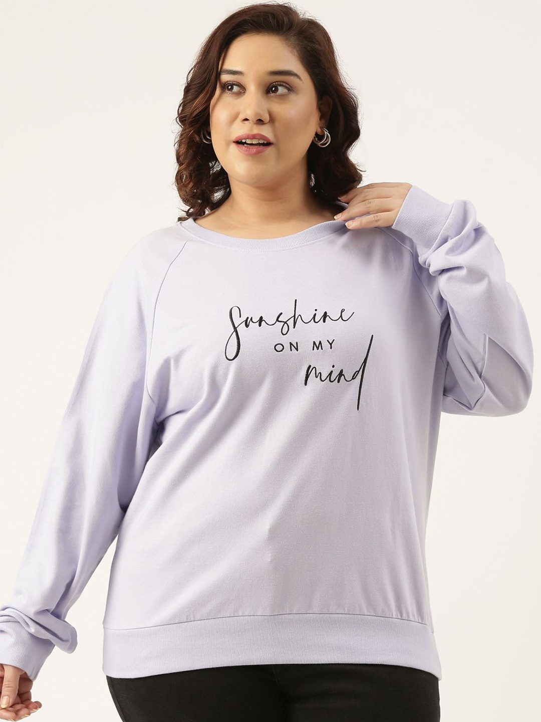 

MARCA Bold Women Plus Size Typography Printed Sweatshirt, Lavender