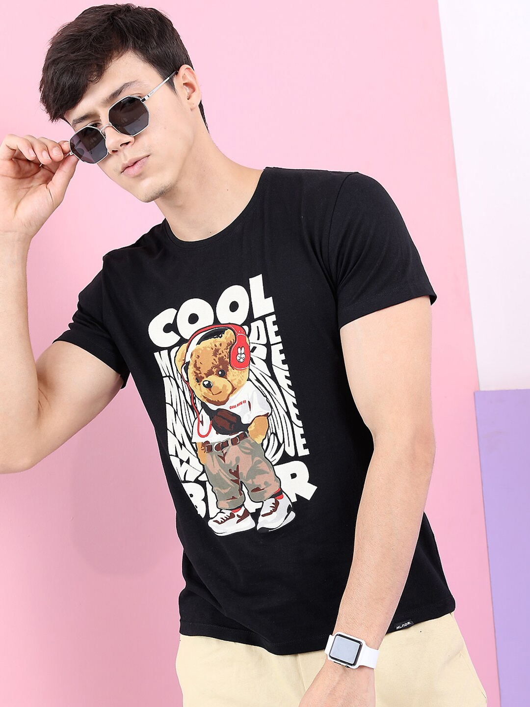 

HIGHLANDER Men Black Printed Cotton Slim Fit T-shirt