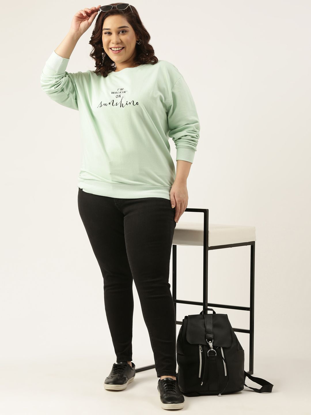 

MARCA Bold Women Plus Size Typography Printed Sweatshirt, Green