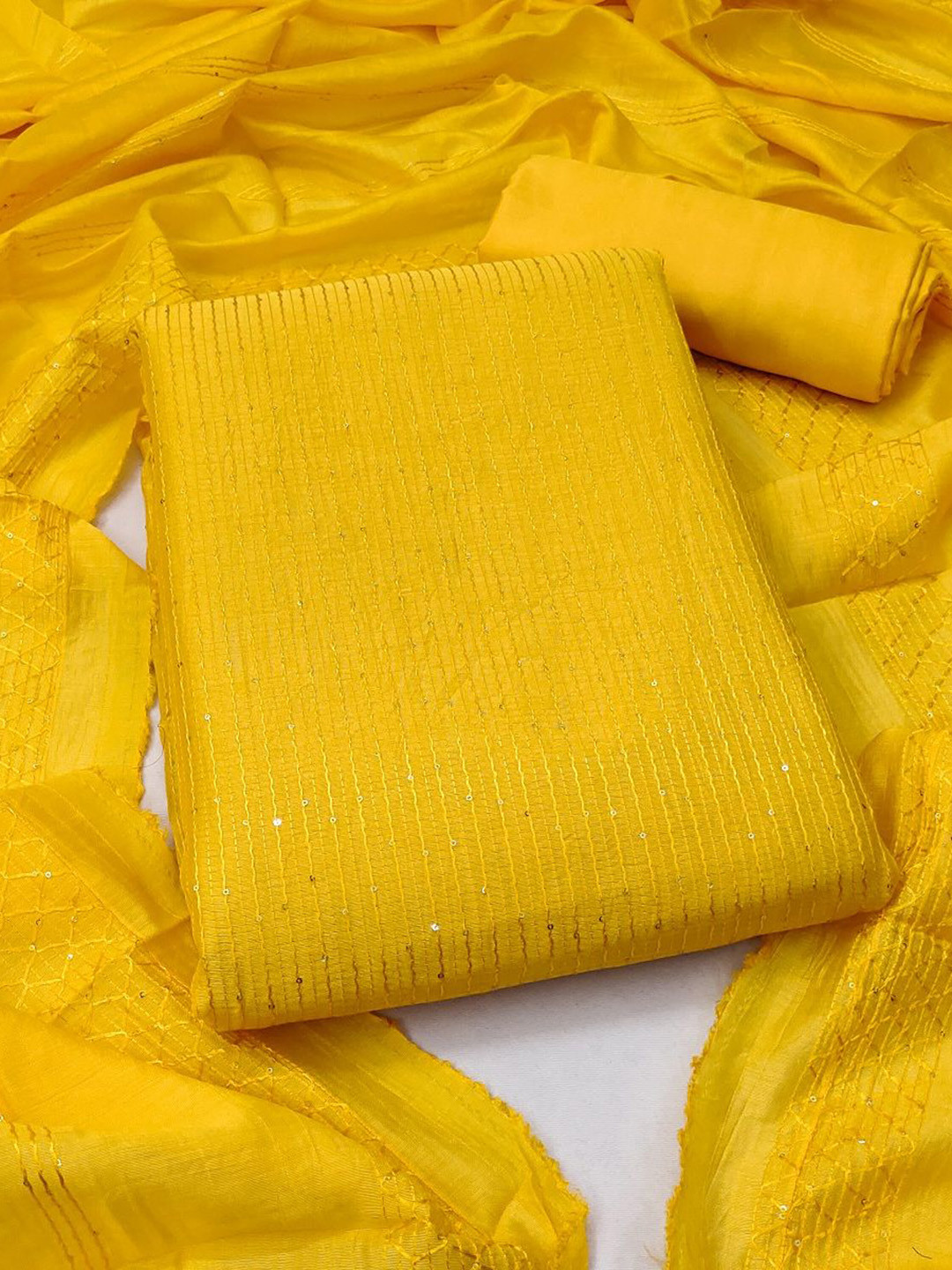 

APNISHA Embroidered Sequinned Unstitched Dress Material, Yellow