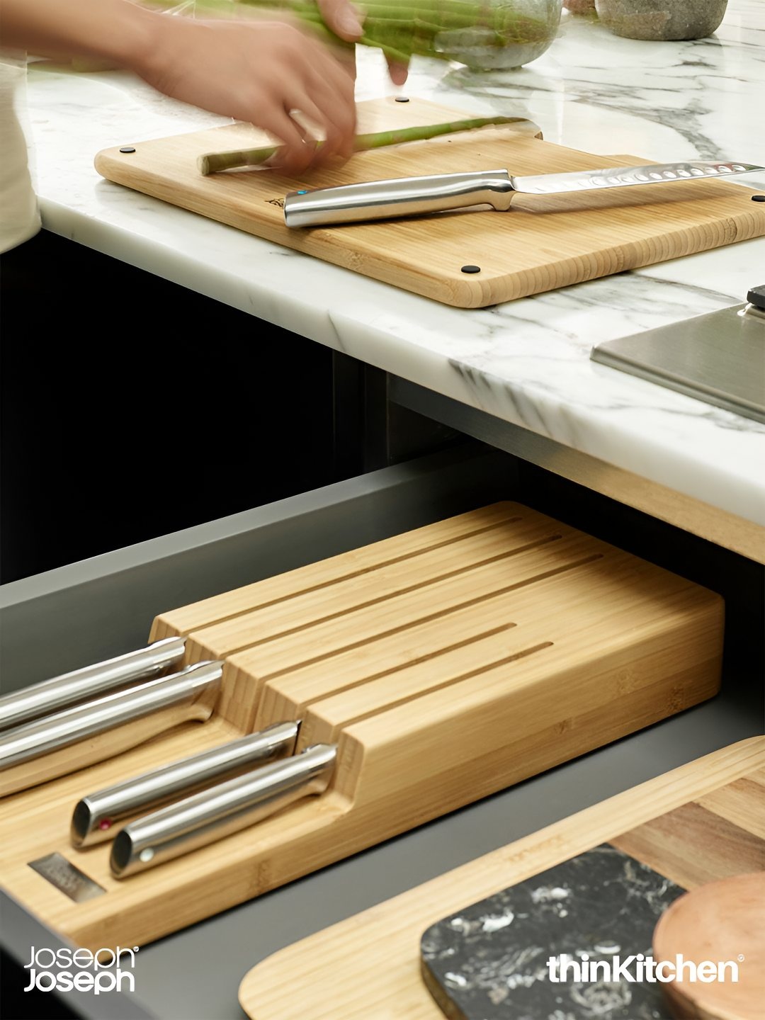 

Joseph Joseph 5Pcs Stainless Steel Knives With Storage Tray, Cream