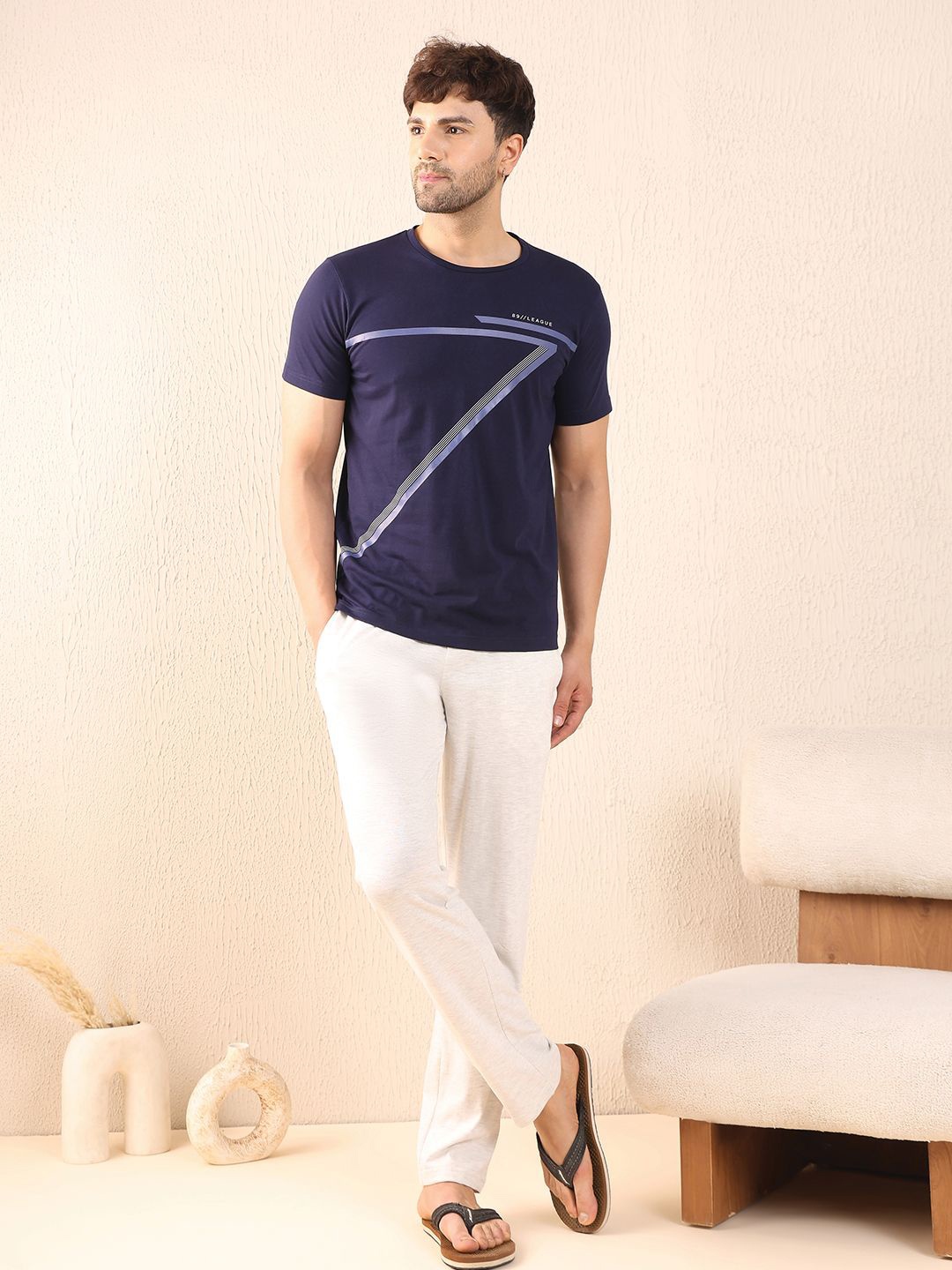

Sweet Dreams Men Printed Night suit, Navy blue