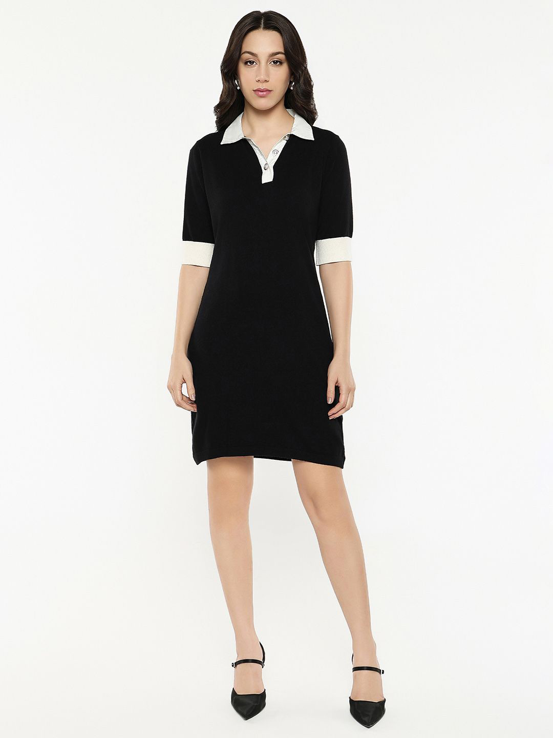 

RAREISM Polo Collar T-Shirt Dress, Black