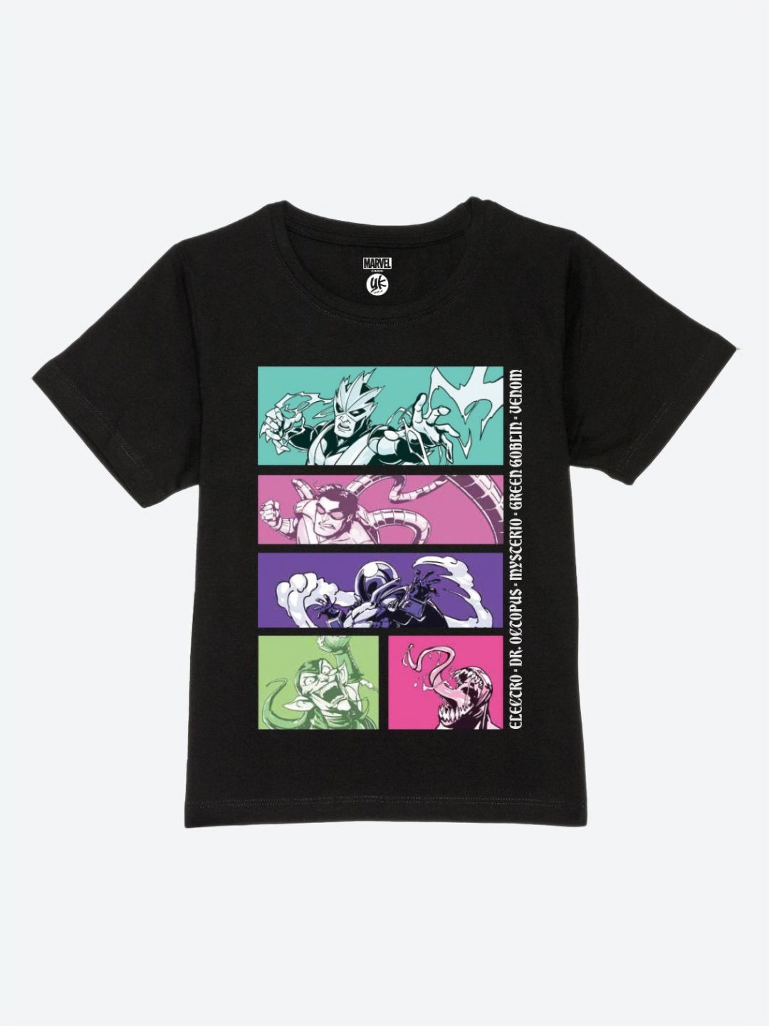 

YK Marvel Boys Graphic Printed Round Neck Pure Cotton T-Shirt, Black