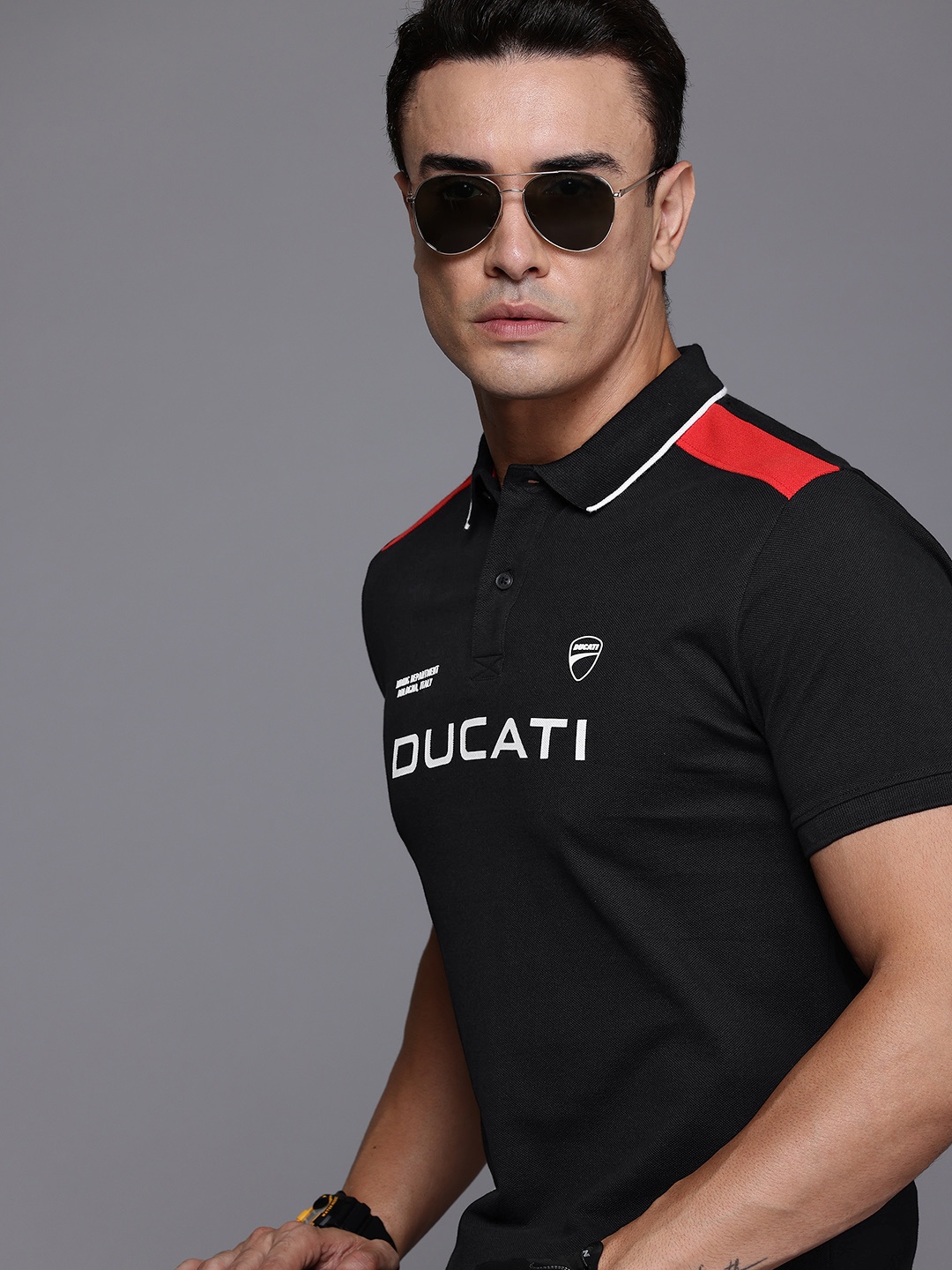 

Ducati Printed Polo Collar Pure Cotton T-shirt, Black