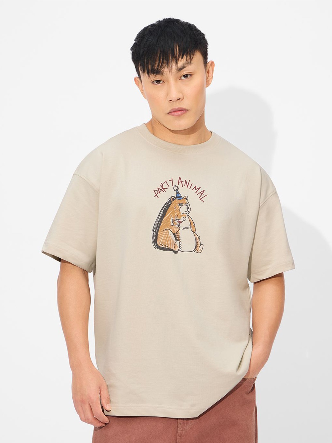 

The Souled Store Men Graphic Printed Round Neck Cotton Oversized T-Shirt, Off white