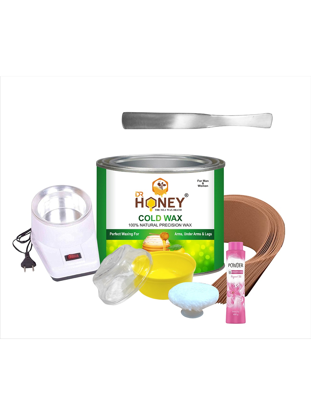 

DR HONEY 100% Natural Precision Hot Wax With Strips Spatula Powder Puff Box & Heater, Maroon