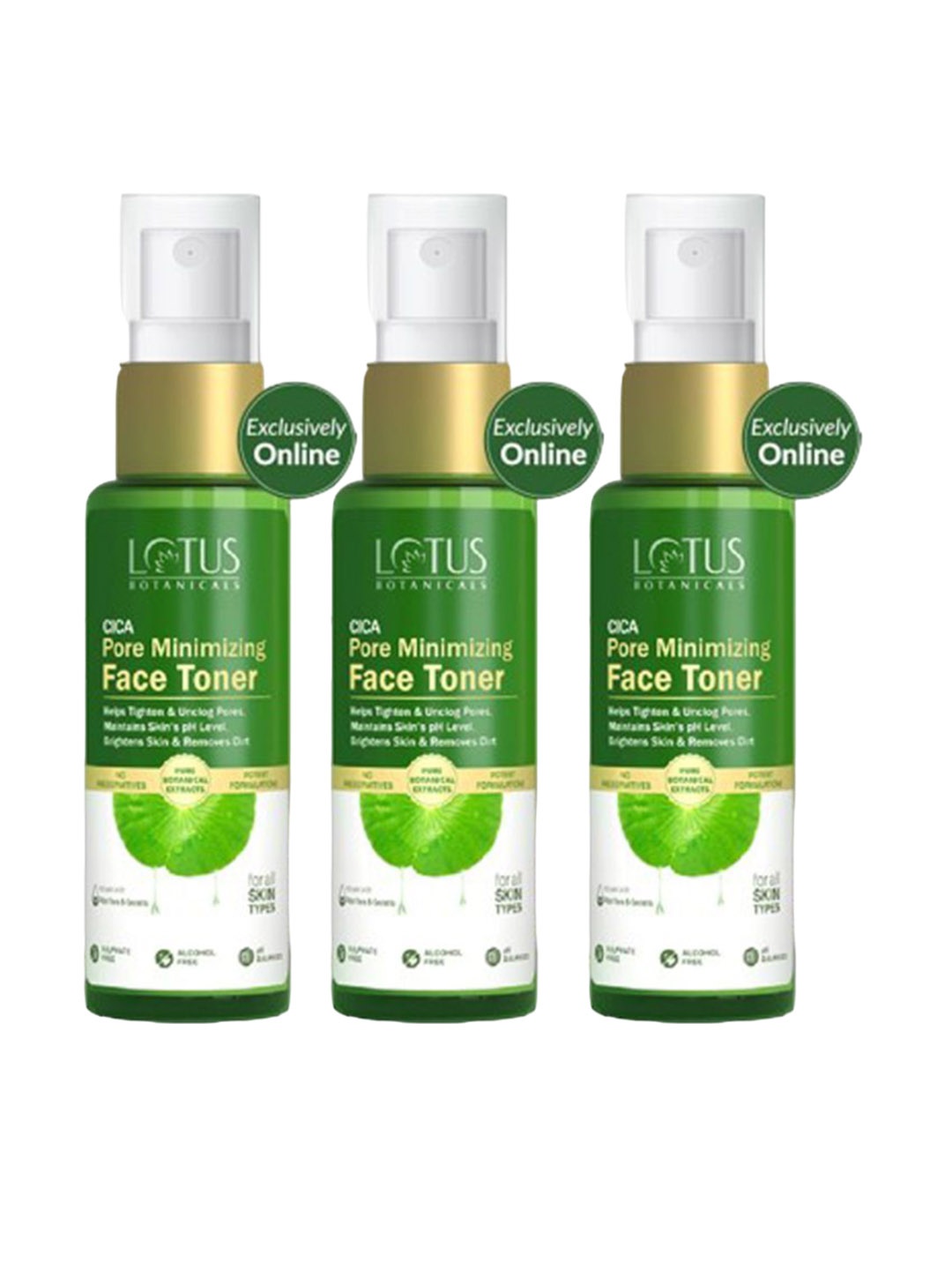

Lotus Botanicals Set Of 3 CICA Pore Minimizing Face Toner-50ml Each, Green