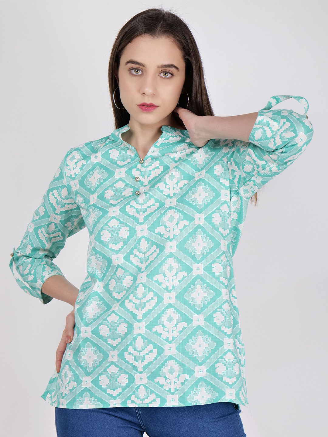 

Street22 Floral Printed V-Neck Kurti, Turquoise blue