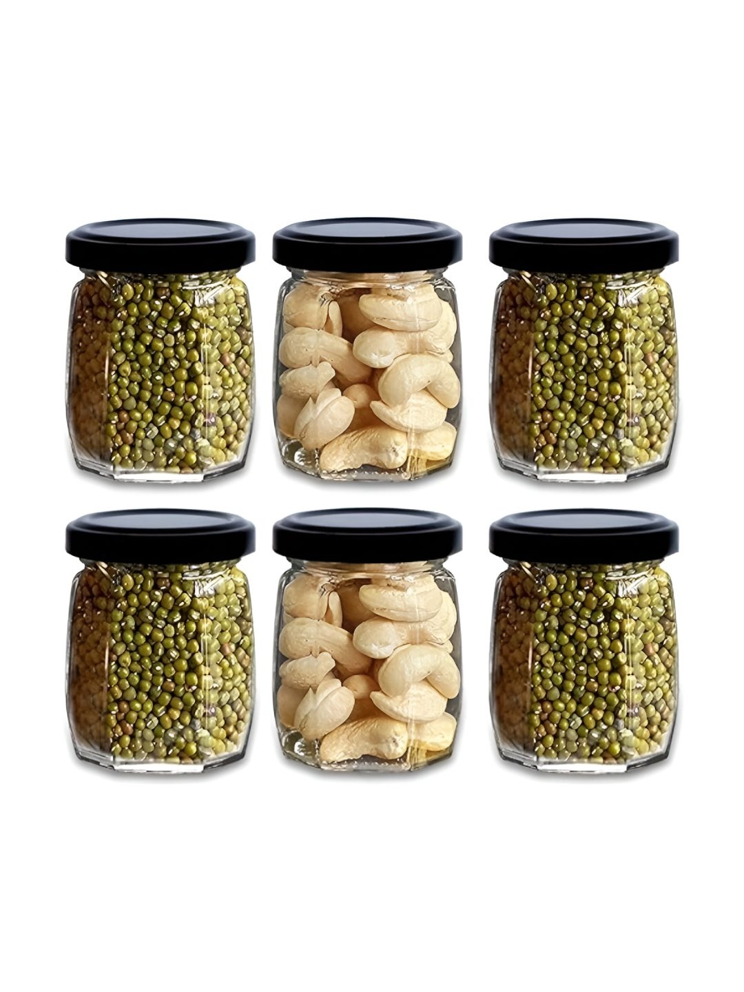 

CROCO JAR Piramal Transparent 6 Pieces Hexagonal Shape Storage Glass Containers 250ml each