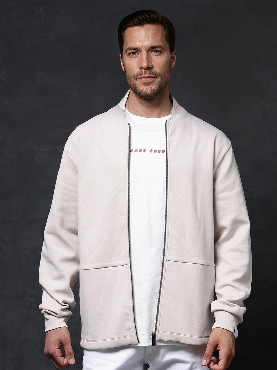 

RARE RABBIT Men Solid Hooded Sweatshirt, Off white