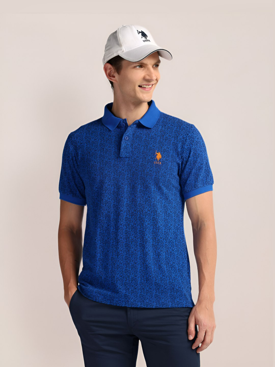 

U.S. Polo Assn. Men Floral Printed Polo Collar Cotton Slim Fit T-Shirt, Blue