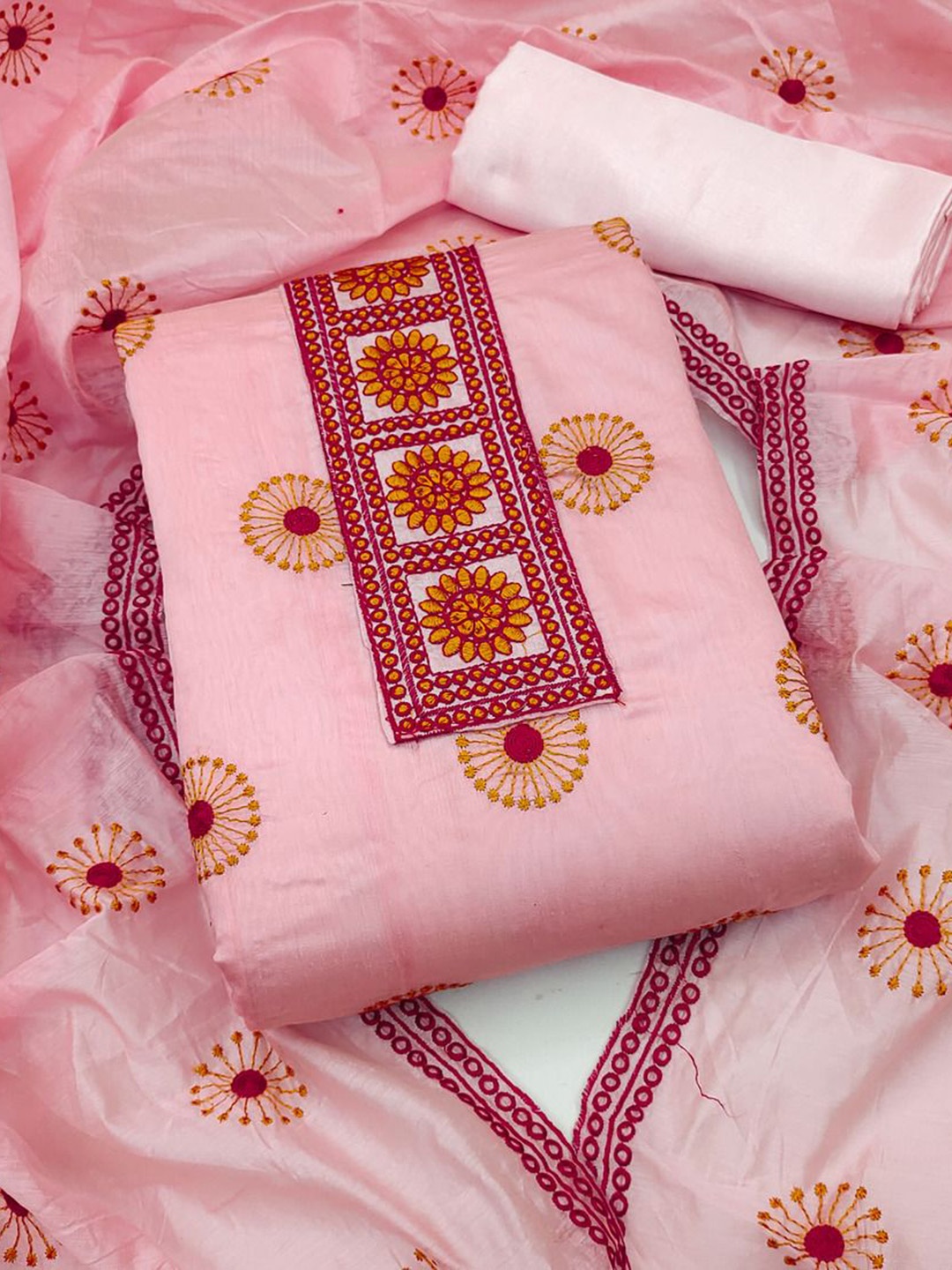 

APNISHA Floral Embroidered Unstitched Dress Material, Peach