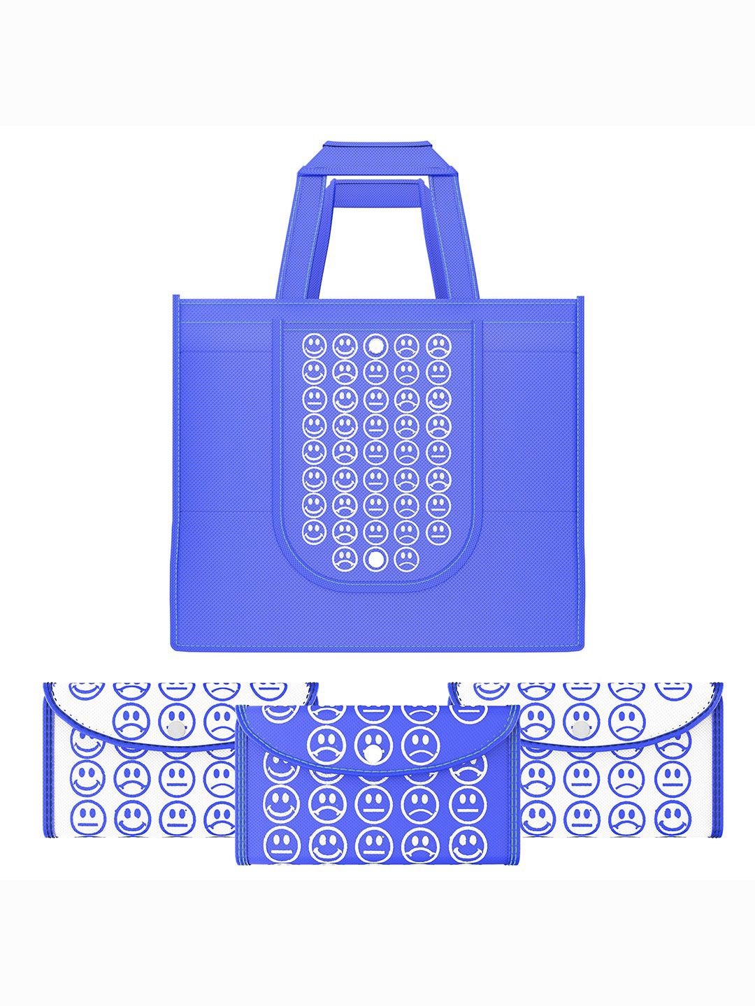 

Kuber Industries Set Of 4 Smiley Printed Lightweight Reusable & Foldable Shopping Bags, Blue