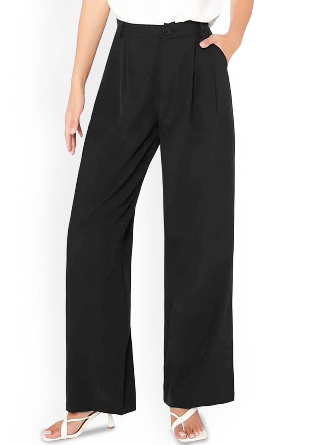 

FNOCKS Women Tailored High-Rise Wrinkle Free Pleated Trousers, Black