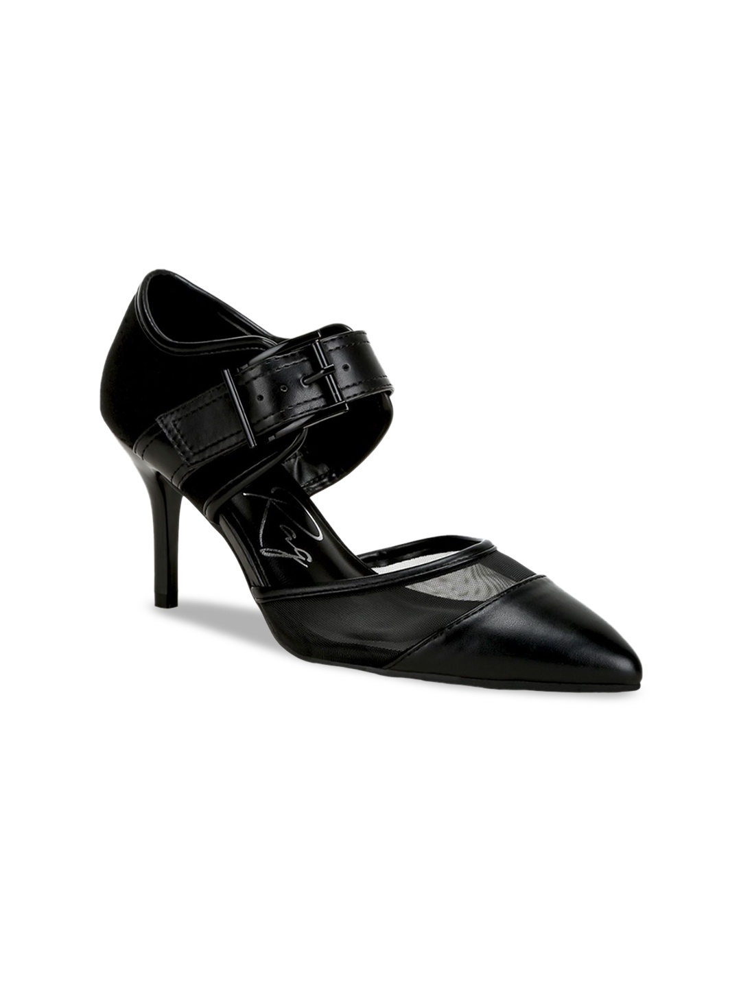 

London Rag Women Leather Stiletto Heels Mary Janes, Black