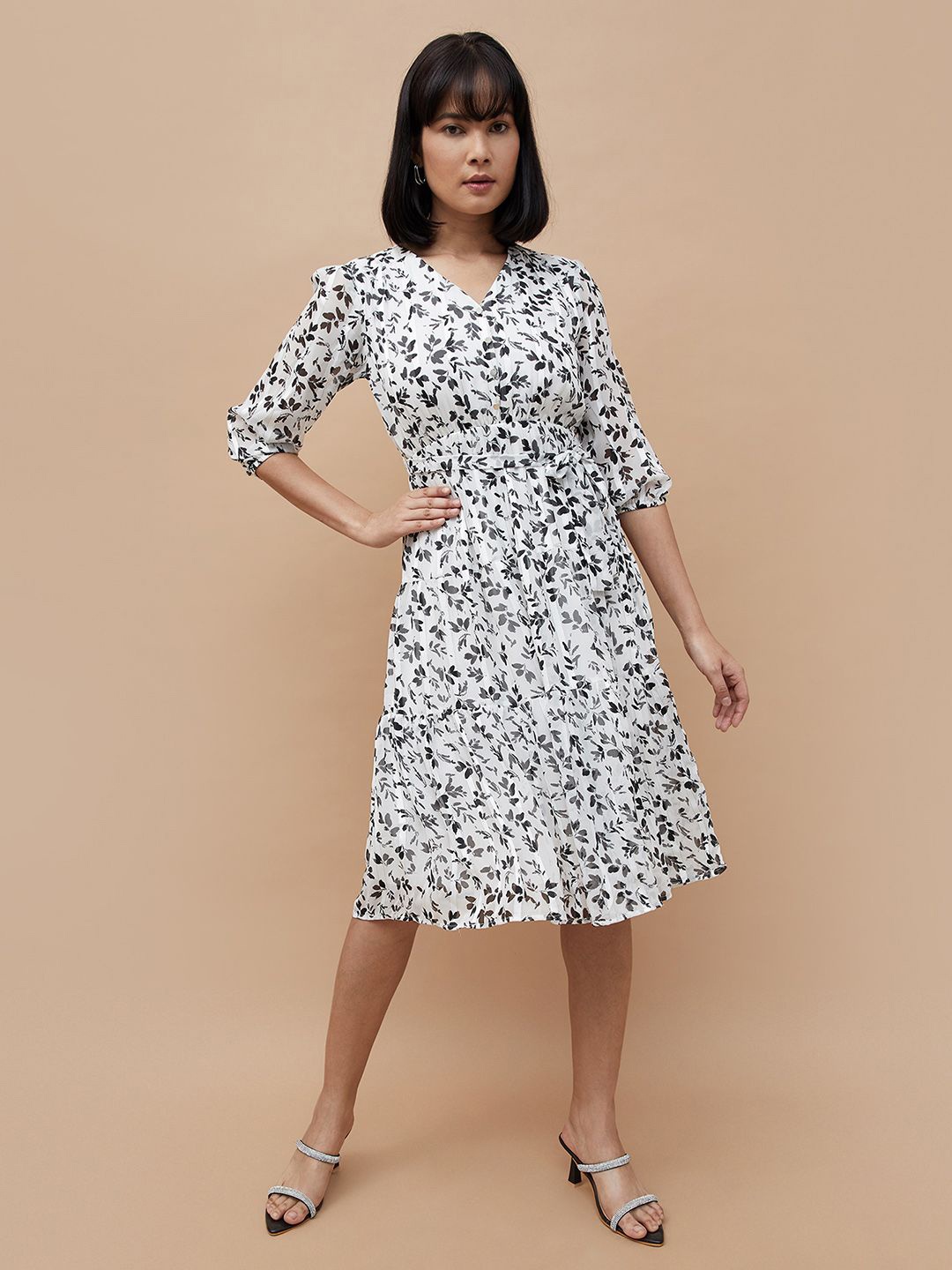 

CODE by Lifestyle Floral Printed Fit & Flare Dress, Off white