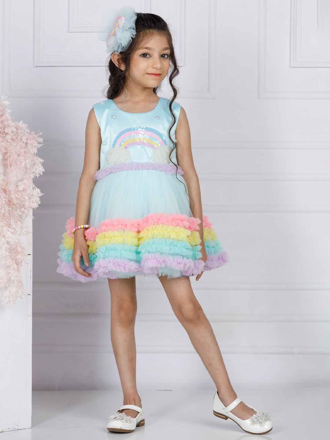 

The Lush Affair Girls Embellished Net Fit & Flare Dress, Blue