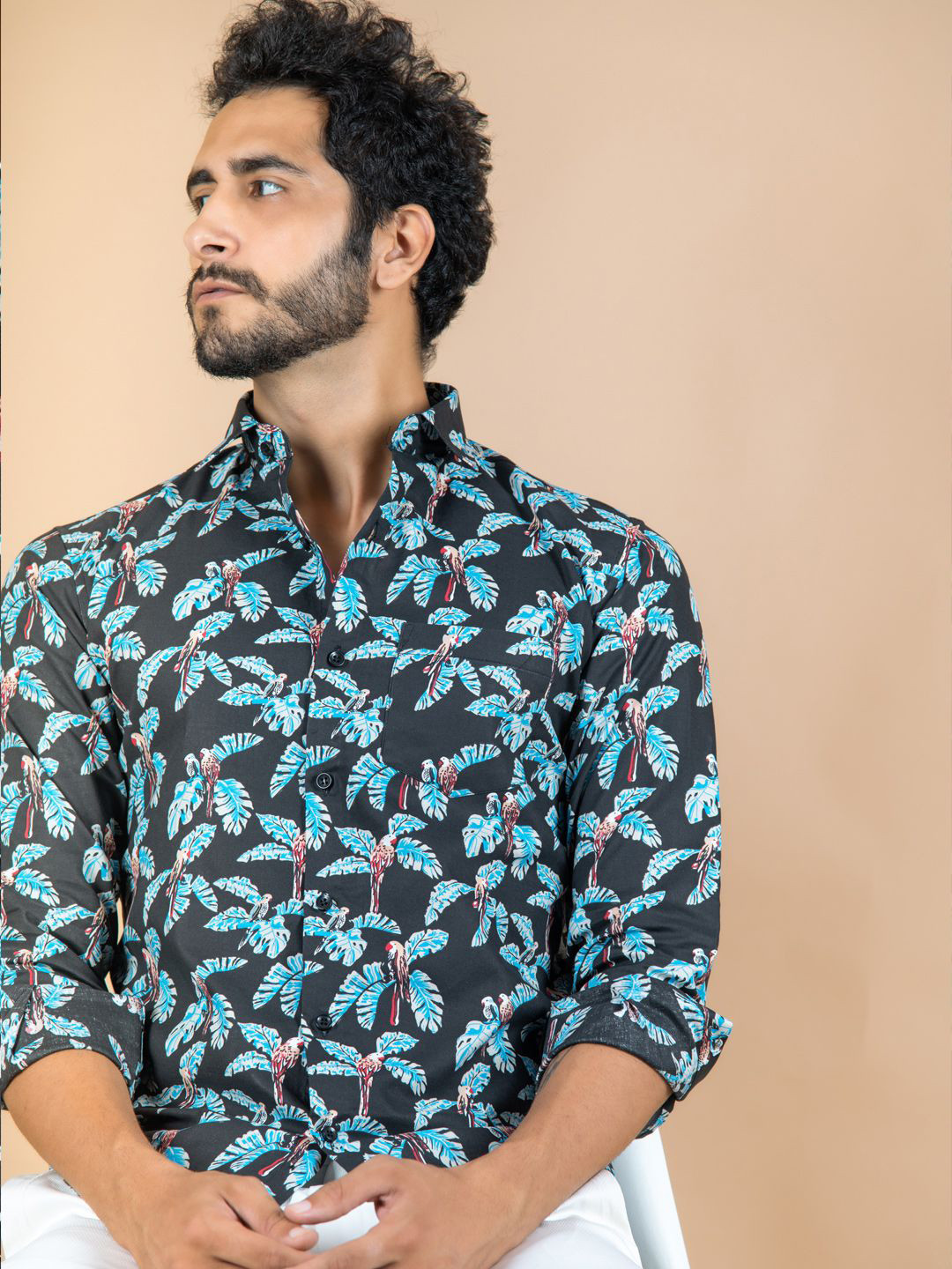 

Tistabene Men Standard Spread Collar Abstract Printed Cotton Casual Shirt, Black