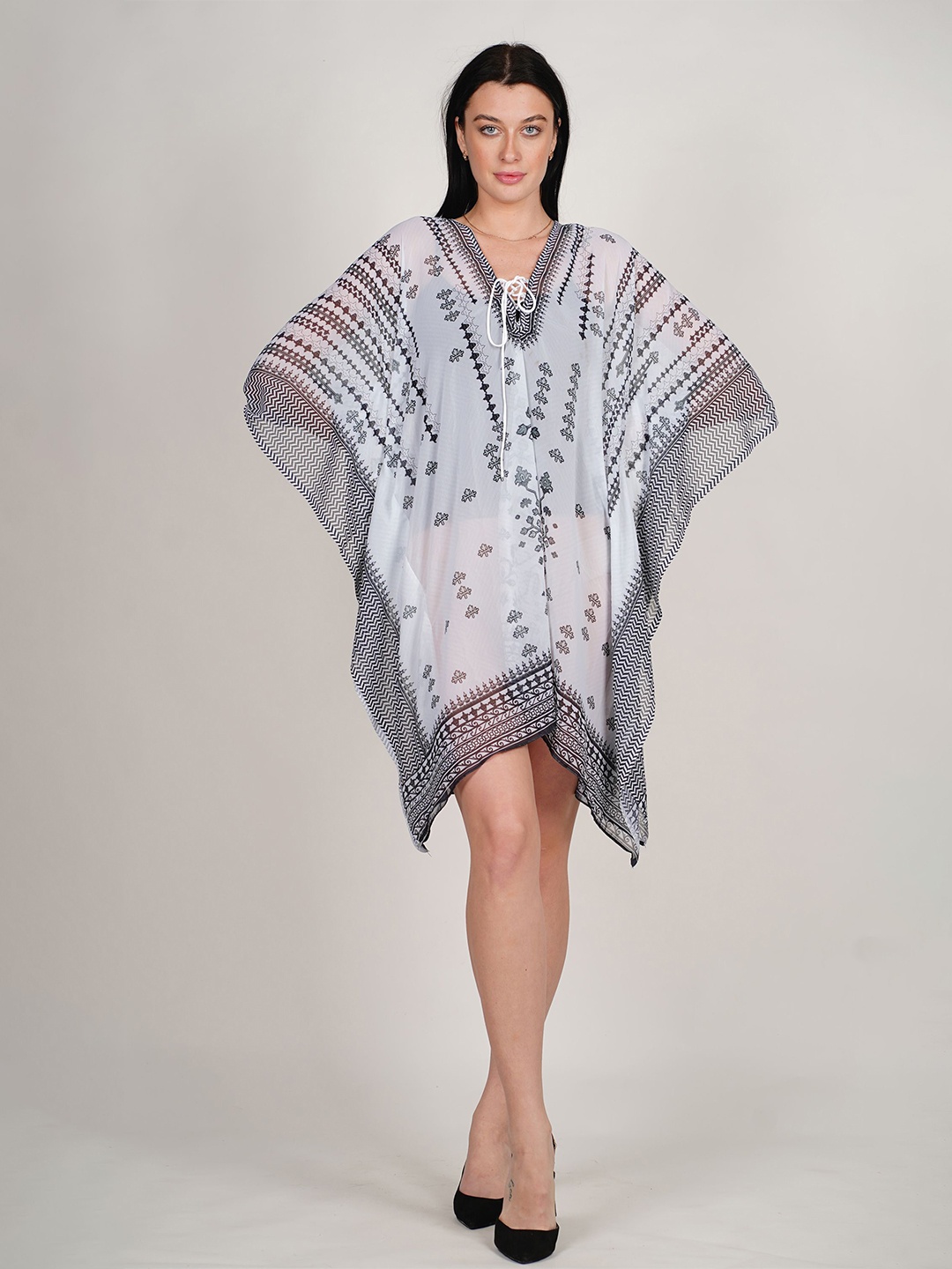 

ravi rajoria Geometric Printed Kimono Sleeve Kaftan Dress, Multi