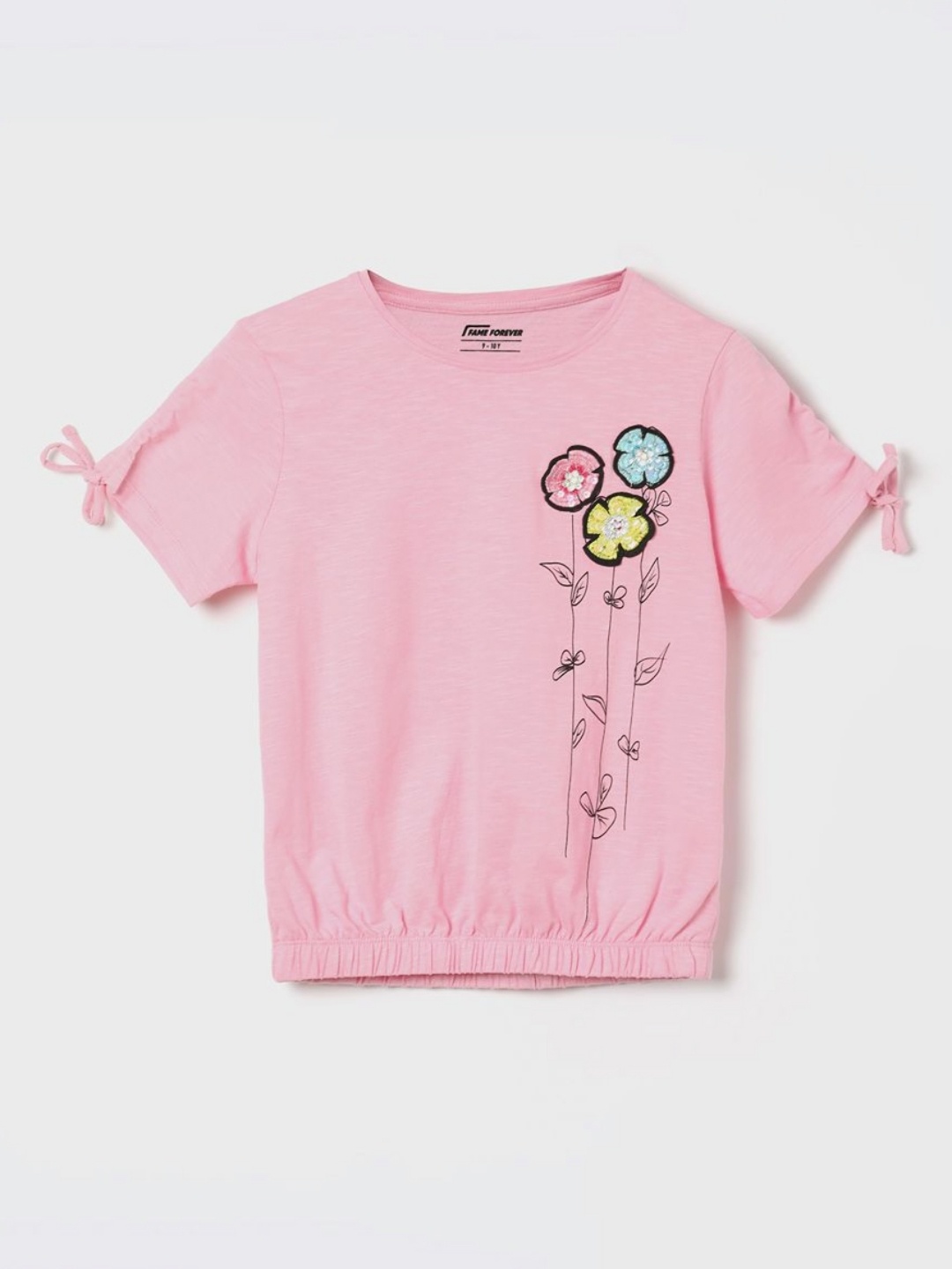 

Fame Forever by Lifestyle Girls Floral Printed Round Neck Cotton T-Shirt, Pink