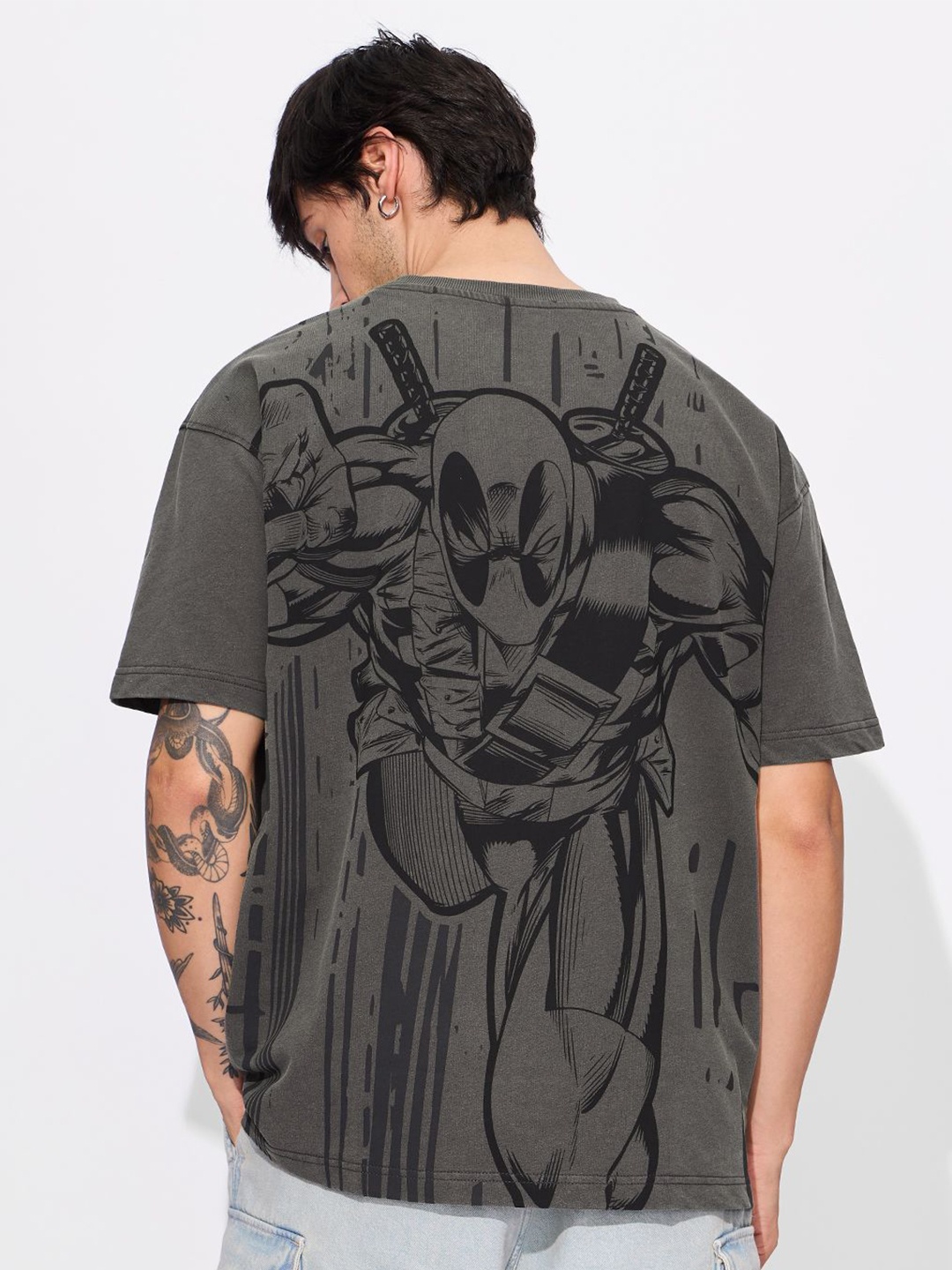 

The Souled Store Men Graphic Printed Round Neck Cotton Oversized T-Shirt, Grey
