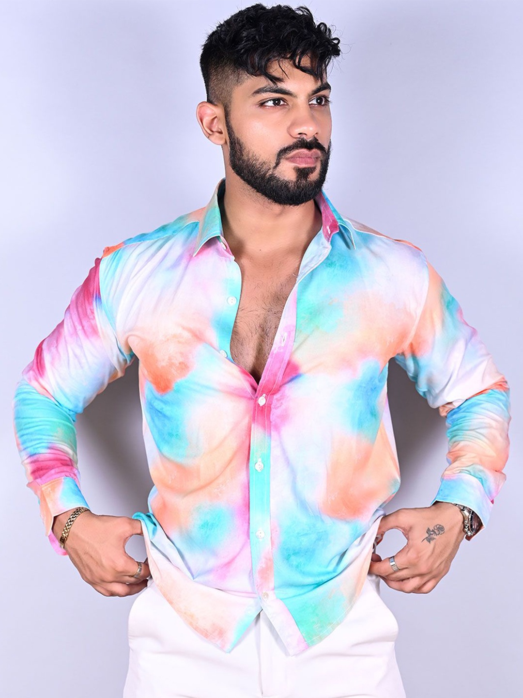 

Tistabene Men Standard Spread Collar Dyed Casual Shirt, Multi