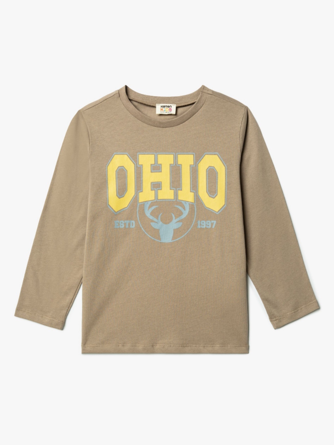

Koton Boys Typography Printed Round Neck Cotton T-Shirt, Brown