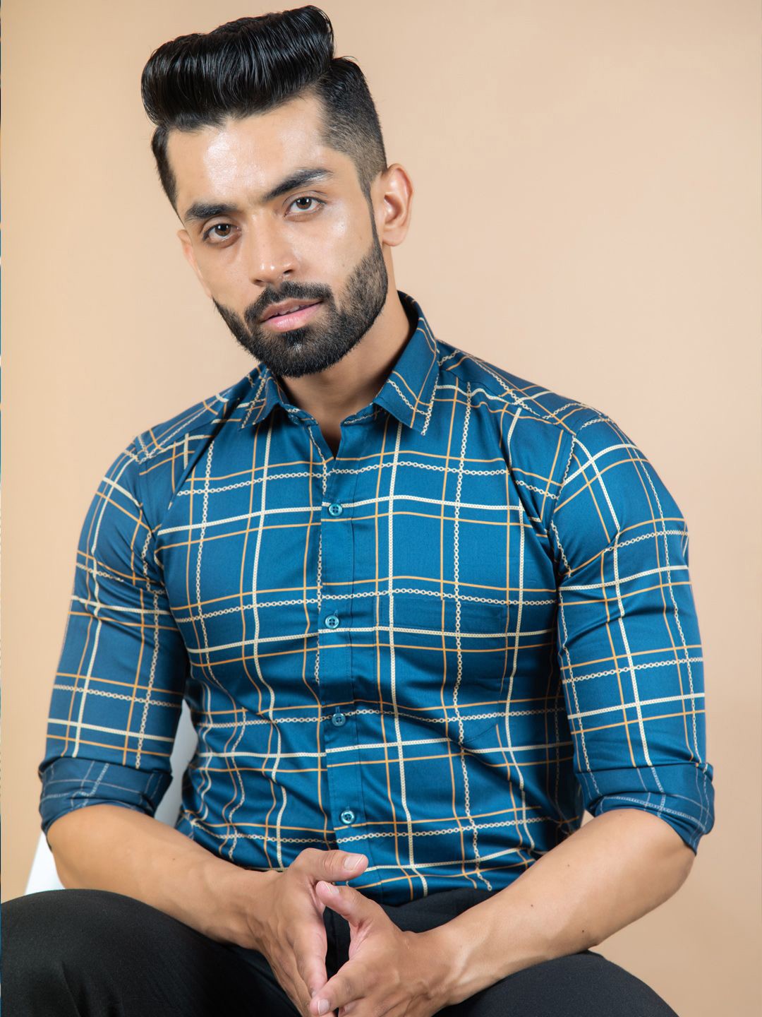 

Tistabene Men Standard Spread Collar Tartan Checked Cotton Casual Shirt, Blue