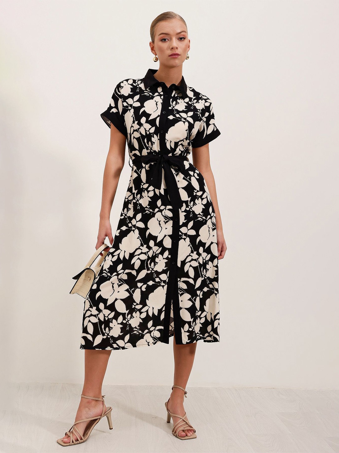 

BIGDART Floral Printed Fit & Flare Midi Dress, Black
