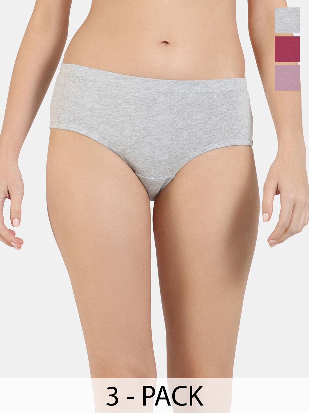

Zivame Pack Of 3 Anti-Microbial Mid-Rise Hipster Briefs ZI28AWFASHBGREY, Pink