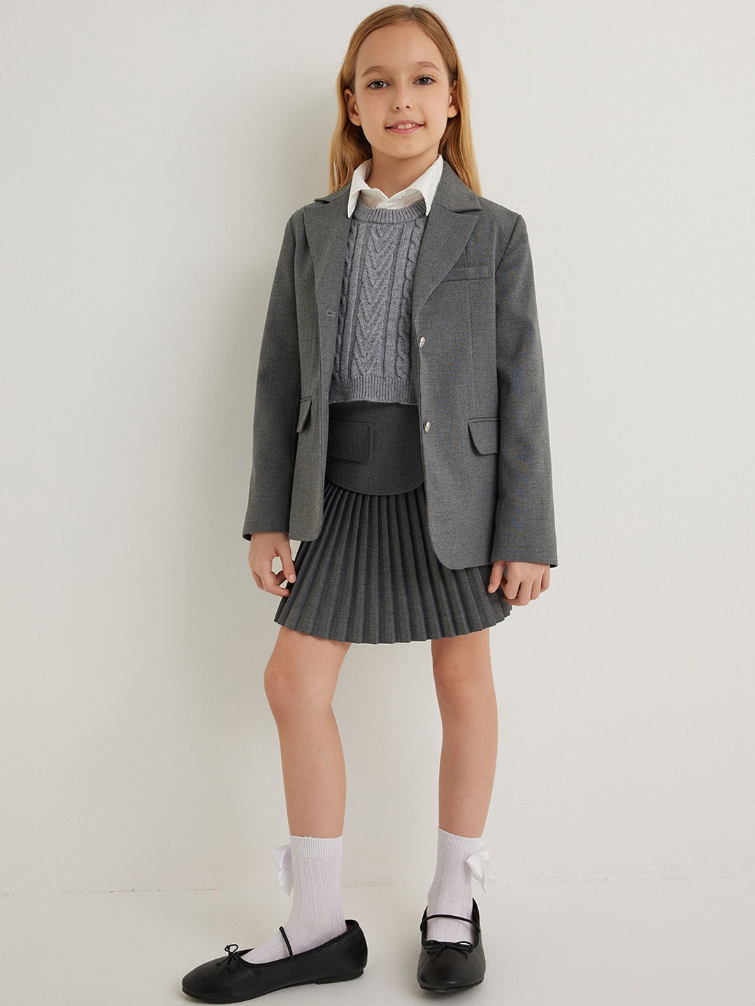 

Koton Girls Striped Tailored Jacket, Grey