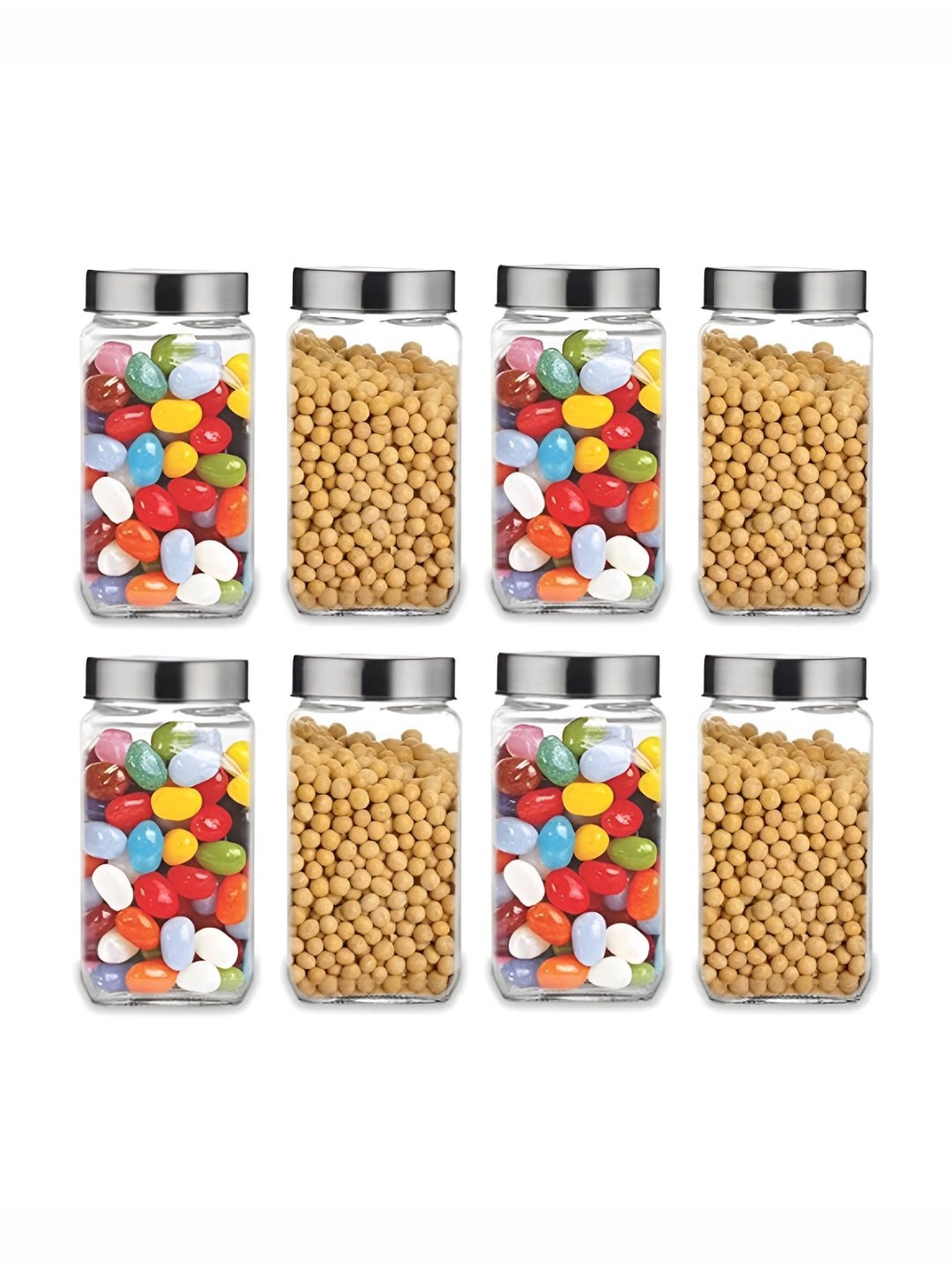 

CROCO JAR Transparent and Steel 8 Pieces Cubical Shape Storage Glass Container 1L each