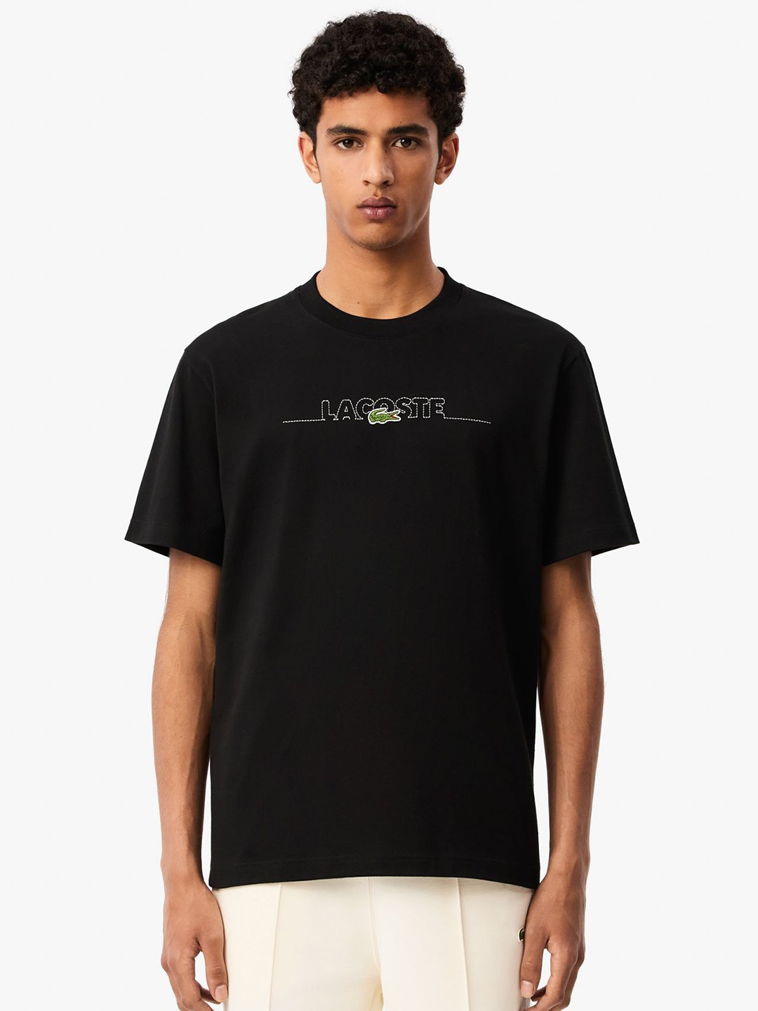 

Lacoste Men Typography Printed Round Neck Cotton T-Shirt, Black
