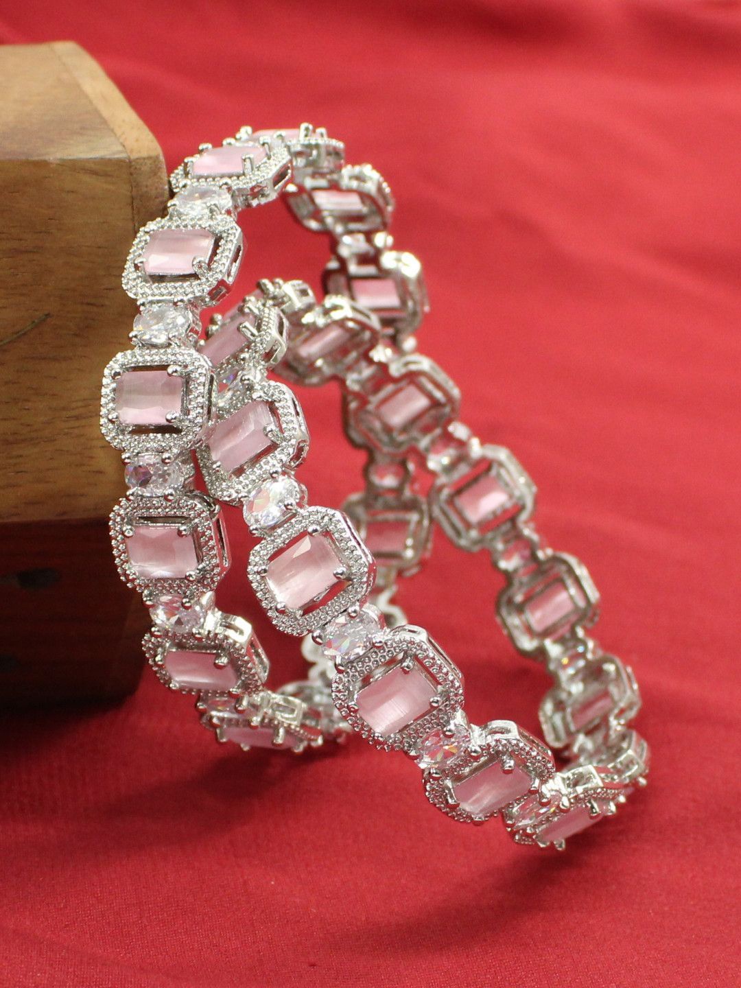 

The Pari Set Of 2 Rhodium Plated American Diamond Stone-Studded Bangles, Silver