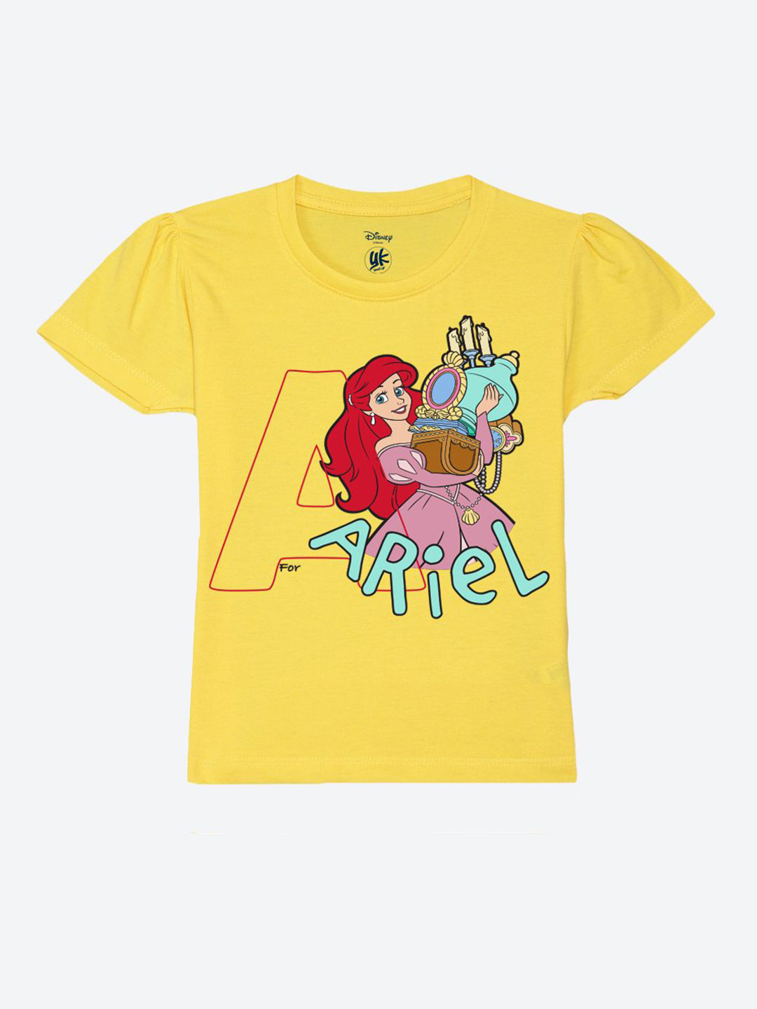 

YK Disney Girls Graphic Printed Round Neck Pure Cotton T-Shirt, Yellow