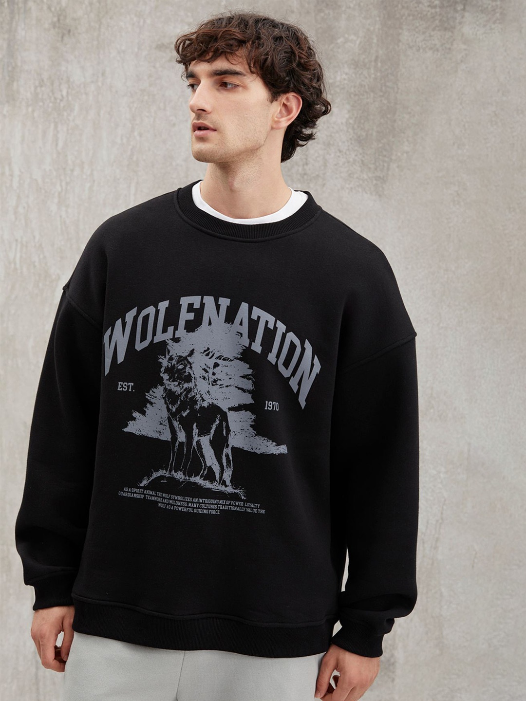 

GRIMELANGE Men Graphic Printed Sweatshirt, Black