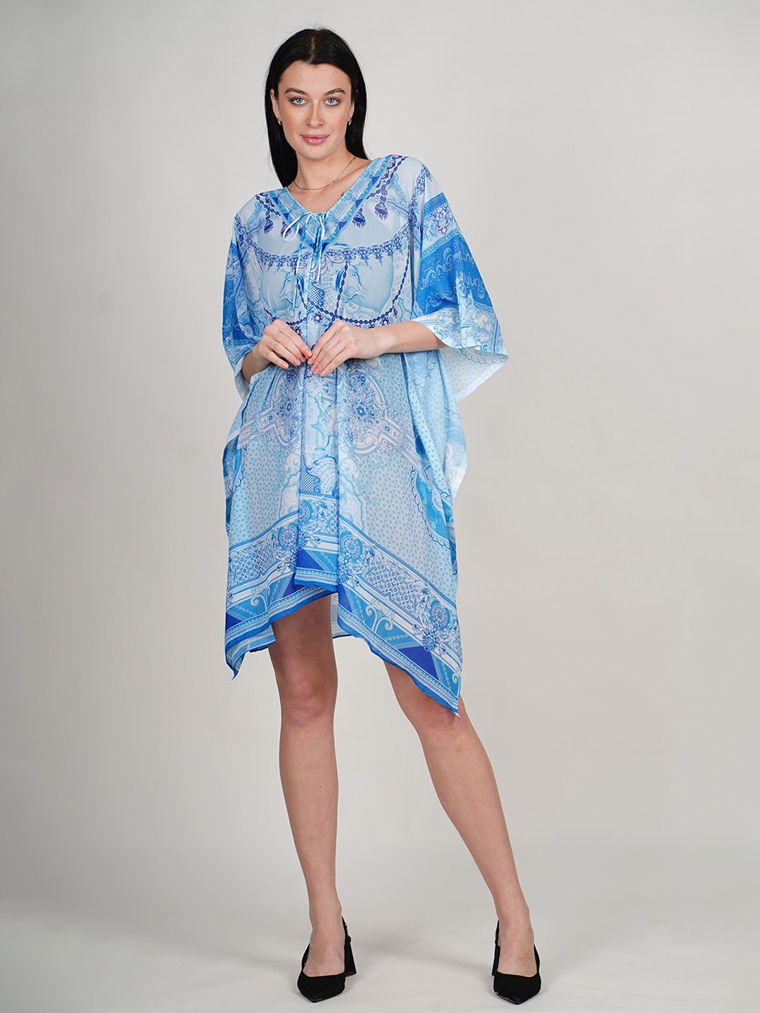 

ravi rajoria Print Kimono Sleeve Crepe Kaftan Dress, Blue