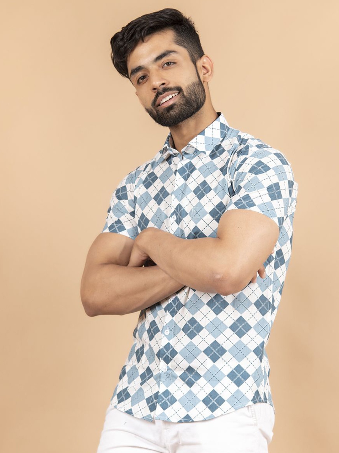 

Tistabene Men Standard Spread Collar Checked Cotton Casual Shirt, Blue
