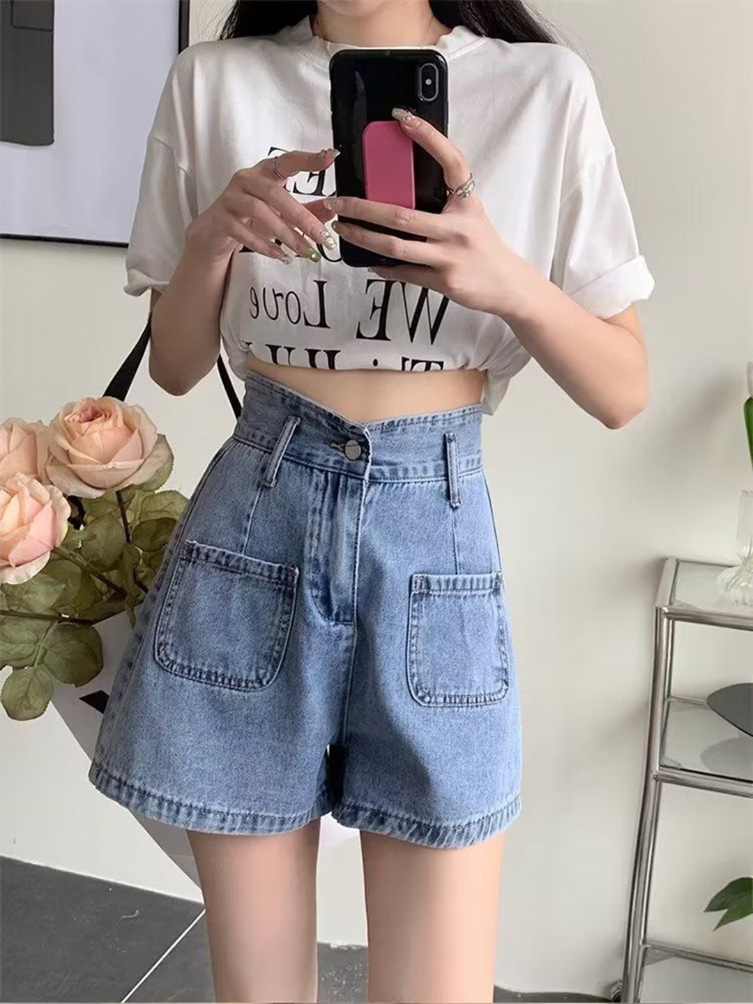 

StyleCast Women Loose Fit High-Rise Denim Shorts, Blue
