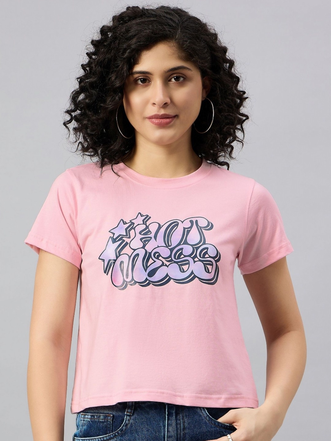 

REPRISE Women Typography Printed Round Neck Cotton T-Shirt, Pink